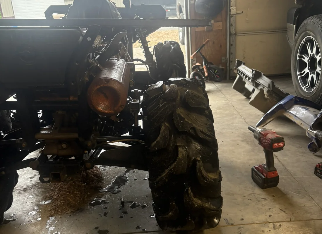 ATV rear drivetrain during repair